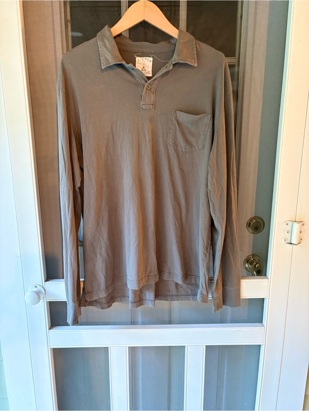 J. Crew Long-Sleeve grey Polo Shirt - Broken in Jersey 100 % cotton